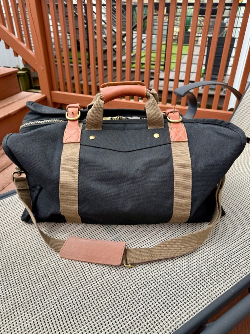 Dakota by Tumi Ballistic Nylon and Leather Duffel Bag, Black, 21”x14” - Picture 2 of 10